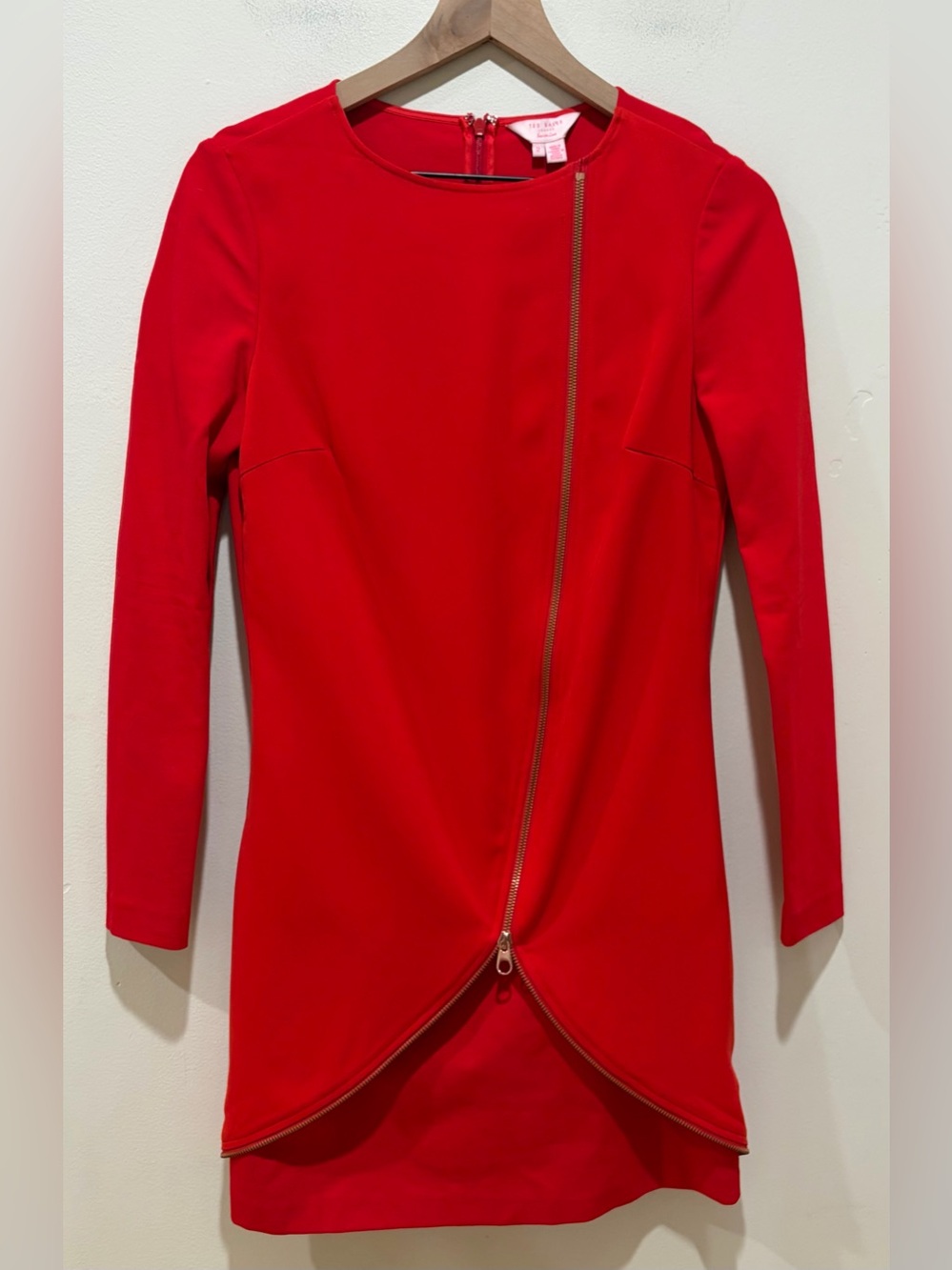 Ted Baker London Edlyn Zipper Front Solid Red Long Sleeve Mini Dress - Size 2